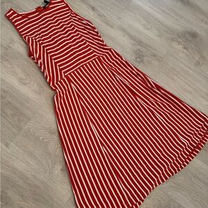 Banana Republic Deep Orange and White Striped Midi Dress
